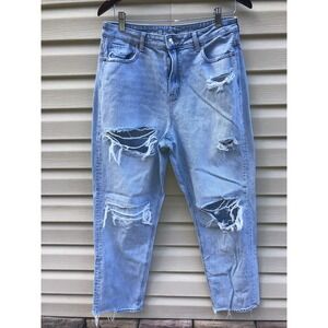 American Eagle Mom Jean Blue Denim‎ Size 10 Regular  Jeans Distressed